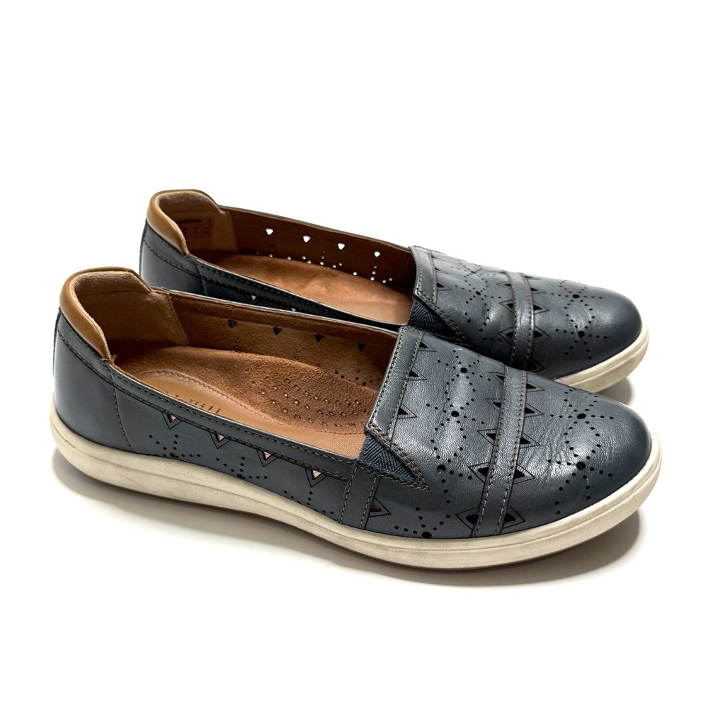 Cobb Hill Bailee Slip-ons Womens Sz 6 Blue Leather Flat Loafers Perforated Shoes
